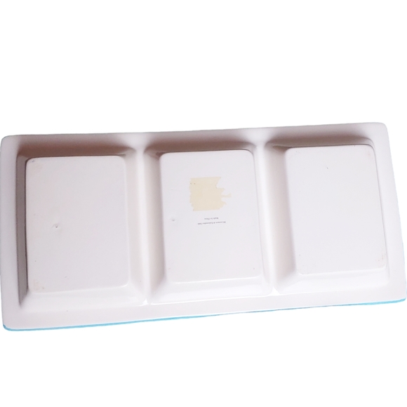 Snack Dip Tray Three Compartment Bluebirds Flowers Butterfly White Blue … - Picture 9 of 14